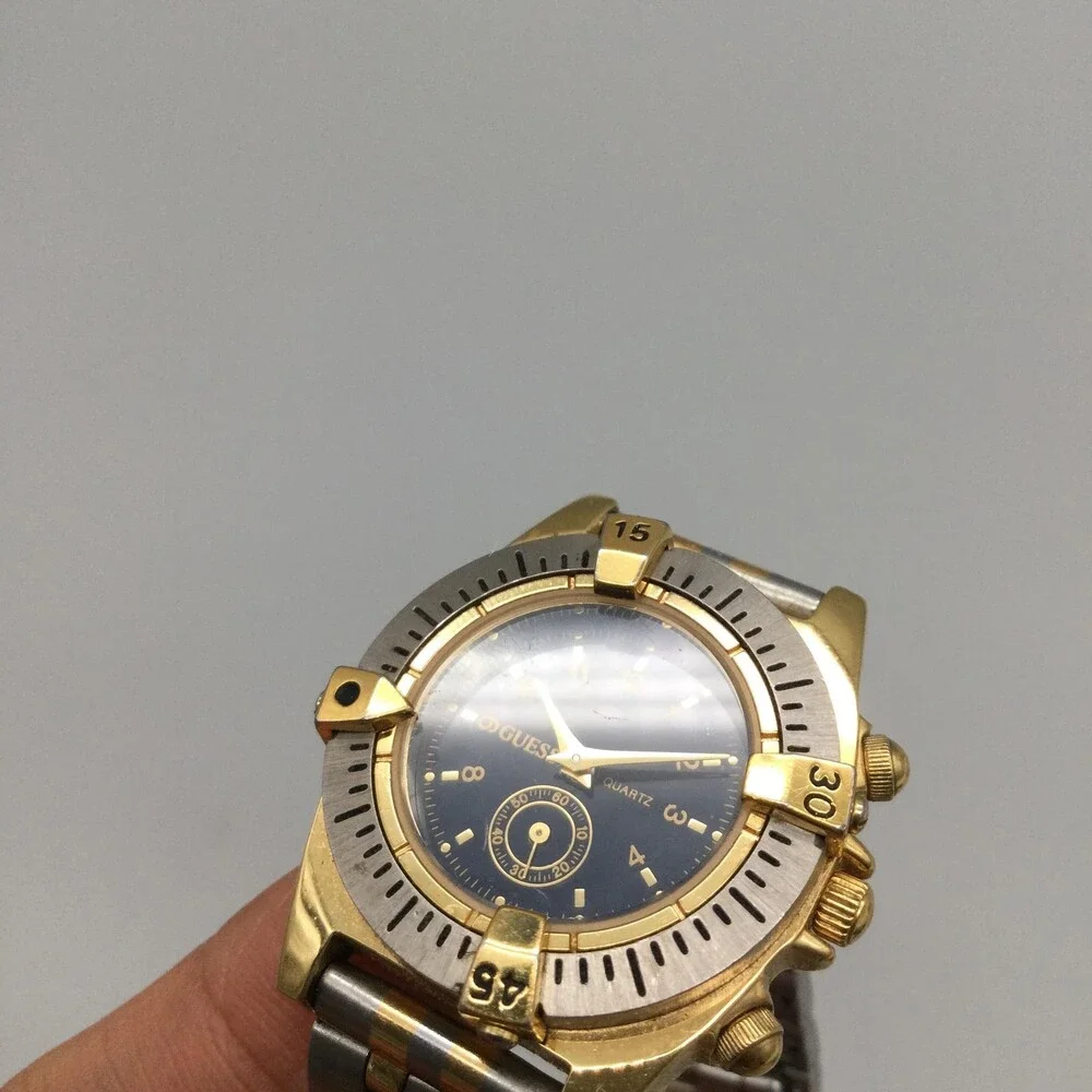 Vintage Guess Womens Watch 28mm Blue Dial Two Tone 1994 New Battery 6.75